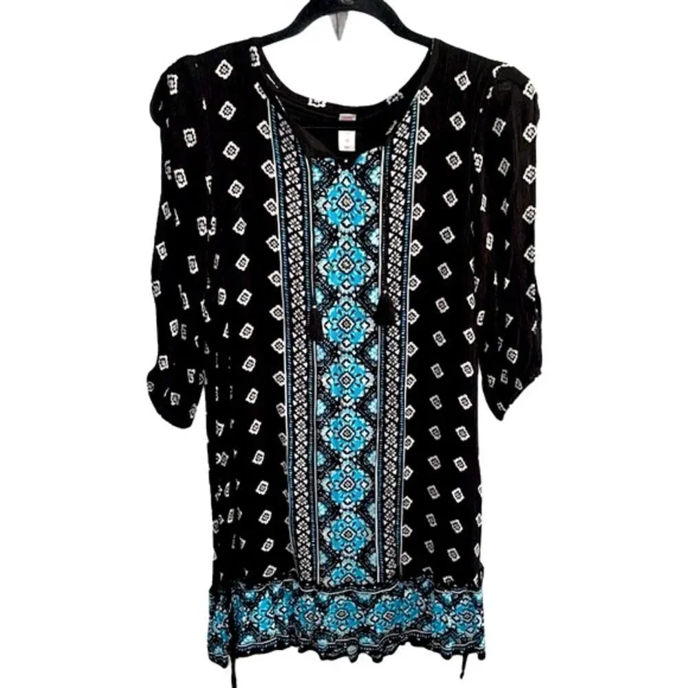 Justice Girl’s Beaded Embroidered Geometric Print Tassel Peasant Dress Size 14